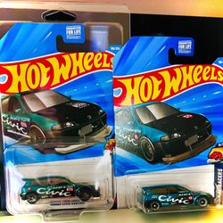 🔥 Hot Wheels Honda Civic Custom Super Treasure Hunt + Mainline “Dud” Pair – Rare Chase Set! 🔥