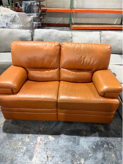 Tan Leather Reclining Sofa 2 Seater