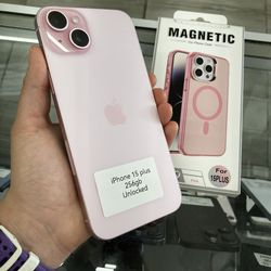 pink iPhone 15 plus, unlocked, cash o $10 down
