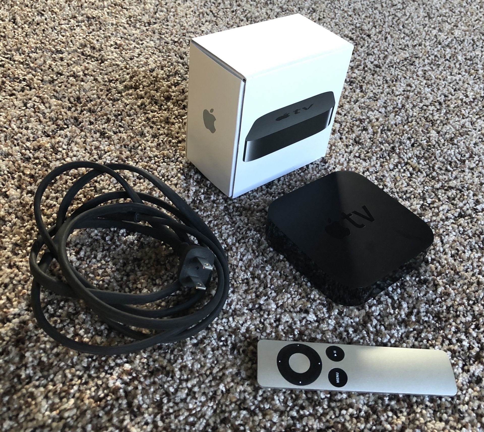 Apple TV (3rd Generation) Model A1469 with box, power cord, and remote