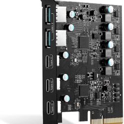 YEELIYA PCIe to USB 3.2 Gen 2 Card 10Gbps Bandwidth with 5-Ports (2X USB Type A-2x USB C Ports) PCIe Expansion Card Internal USB3 Hub for Desktop PC S
