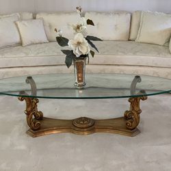 Vintage Glass Coffee Table With Heavy Base