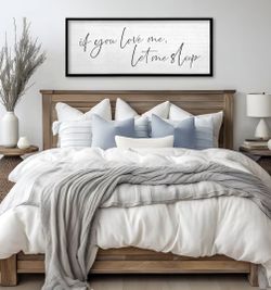 TQianJiang Master Bedroom Above Bed Wall Decor Art Funny Sleep Quote 32"×12" If You Love Me Let Me Sleep Sign Large Rustic Farmhouse Wood Framed for C