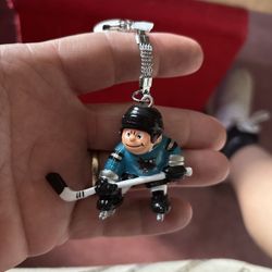 Vintage 1980s Lil Sports Brats San Jose Sharks NHL Hockey Keychain Blue