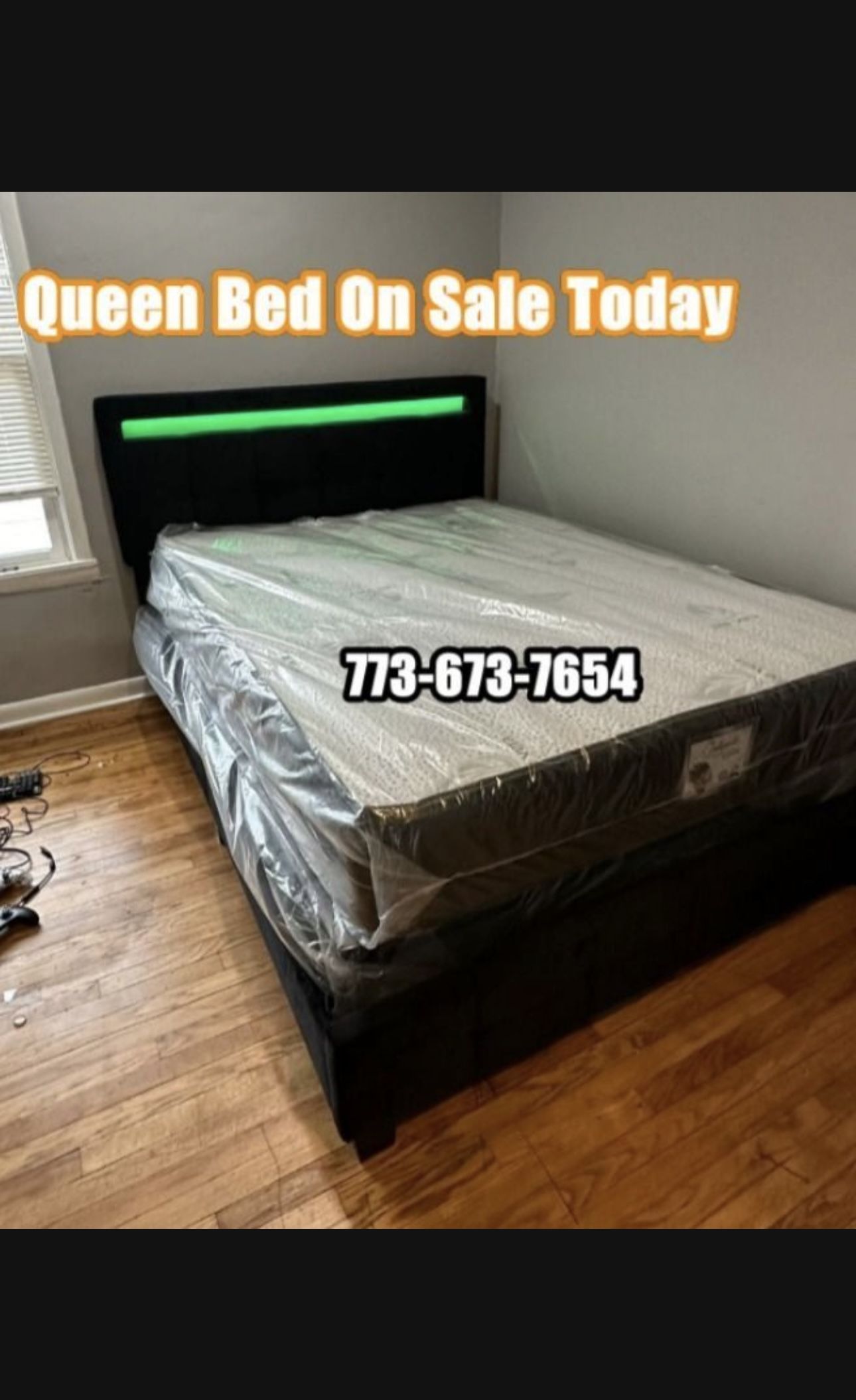 Led Queen Bed Frame With Mattress & Boxspring Only $399 🚨