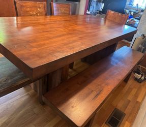 Solid Wood Dining Table w/ Bench & 4 Chairs