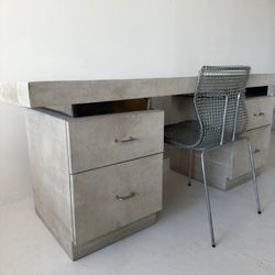 Postmodern suede-clad desk with four drawers