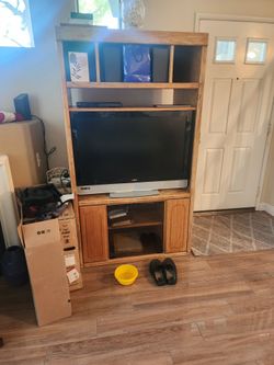 Wood Entertainment Center with Shelves