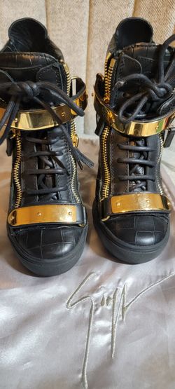 Giuseppe Zanotti Black Croc Embossed Leather Lorenz Wedge Sneakers