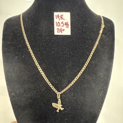 14K Solid Gold Chain and Pendant 10.5Gr 24 Inches Long 