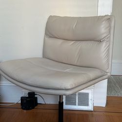 Creme Leather Armless Office Desk Chair