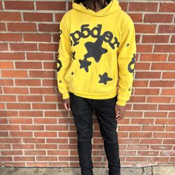 yellow and black sp5der hoodie 