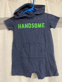 Carter’s baby boys size 12 months blue onesie romper AWESOME with a hood