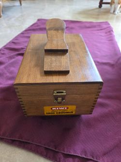 Vintage Kiwi Wooden Shoe Shine Box w/ Foot Rest