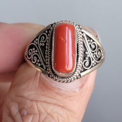 Sterling And Coral Ring Size 9