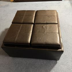 Brown Faux Leather Storage Ottoman / Footstool  