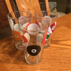 Set Of (3) Pool Ball 12oz Billiard Glasses Bar ware 