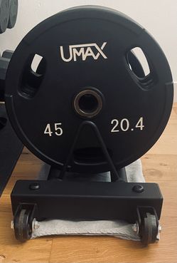 UMAX U2 EZ-Grip Polyurethane Coated Olympic Plates (480 lbs.)  and ROGUE Horizontal Plate Rack 2.0
