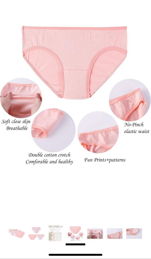 Girls' Soft Cotton Underwear Cool Breathable Comfort Panty 3-Pack Size 16