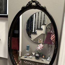 Vintage  Mirror Black With Gold Accents 