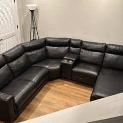 Black Leather Reclining Sectional Couch