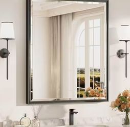 KeonJinn 30x36 Framed Black Bathroom Mirror