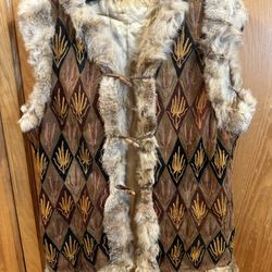Women's Fun & Cool Vintage Suede, Rabbit Fur and Hand Stitched Boho Vest Patchwork Size Medium 