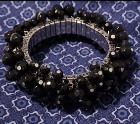 Black Faceted Bead Stretch Bracelet
