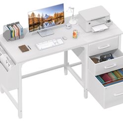 Lufeiya 47 in White Desk with Fabric File Drawers For Sale $44.00 50%+ OFF Retail $89.99 NEW IN BOX