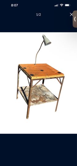 Vintage industrial work table and lamp