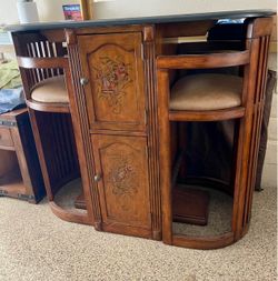 Dining table Countertop heavy  granite top beveled Bar Cabinet table with Two Stools