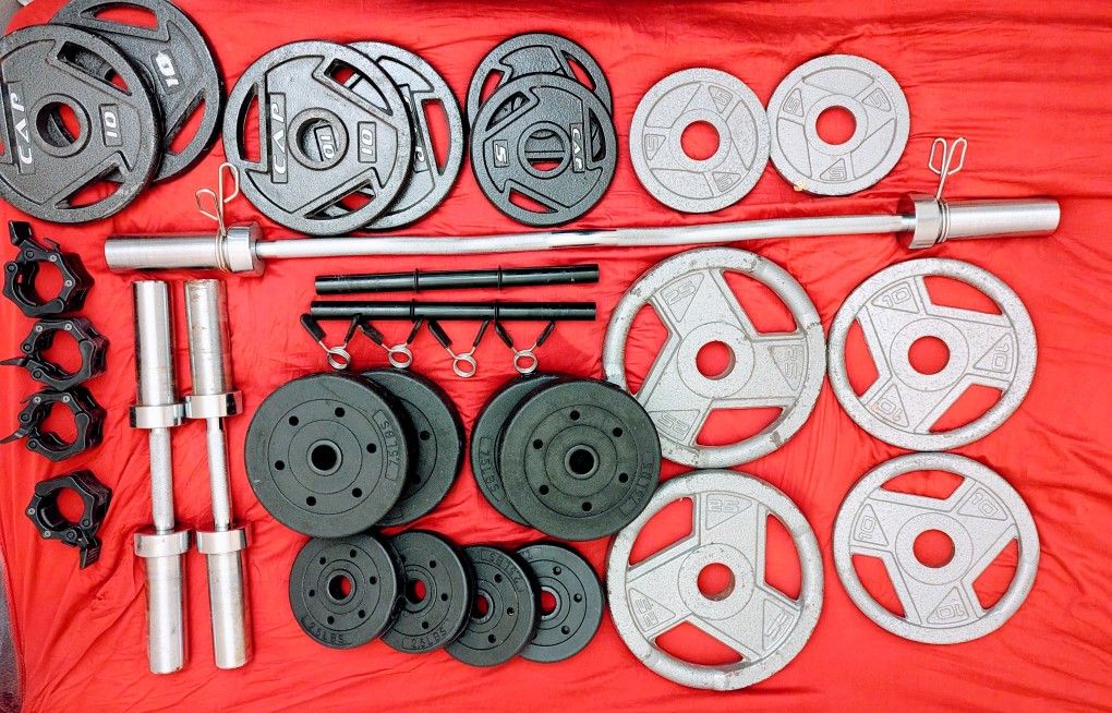 Title:
🏋️ BIG Weight Bundle – Plates + Bars – Olympic 2” + Standard 1” – Full Home Gym Setup
 