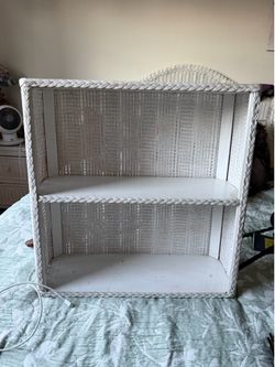White wicker/rattan hanging/wall shelves
