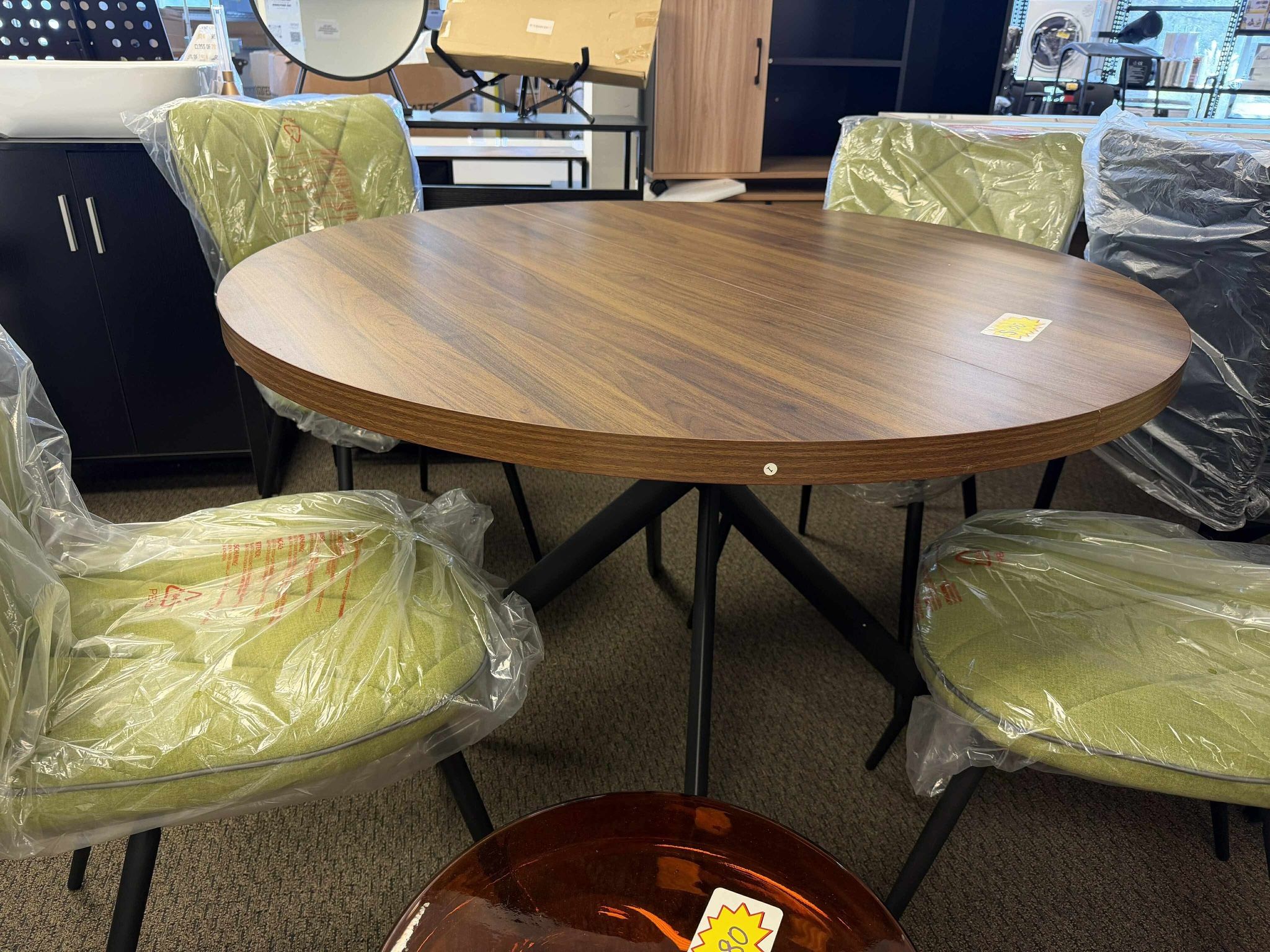 53" Round Dining Table for 4-6, Mid-Century Modern Dining Room Table with Metal Cross Legs, Large Wood Leisure Circle Coffee Table for Kitchen, Office