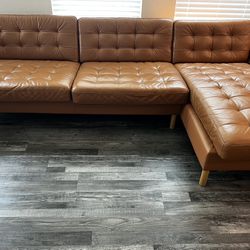 Large Brown Leather Sectional Sofa Couch