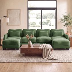 Rosedale 132" Modular U-Shaped Curve Design Sectional Sofa with 2 Ottomans