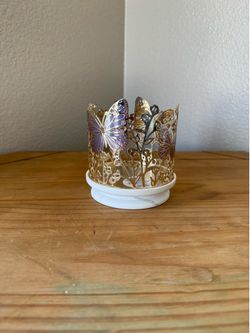 Bath & Body Works Metal floral/flower and butterfly candle holder