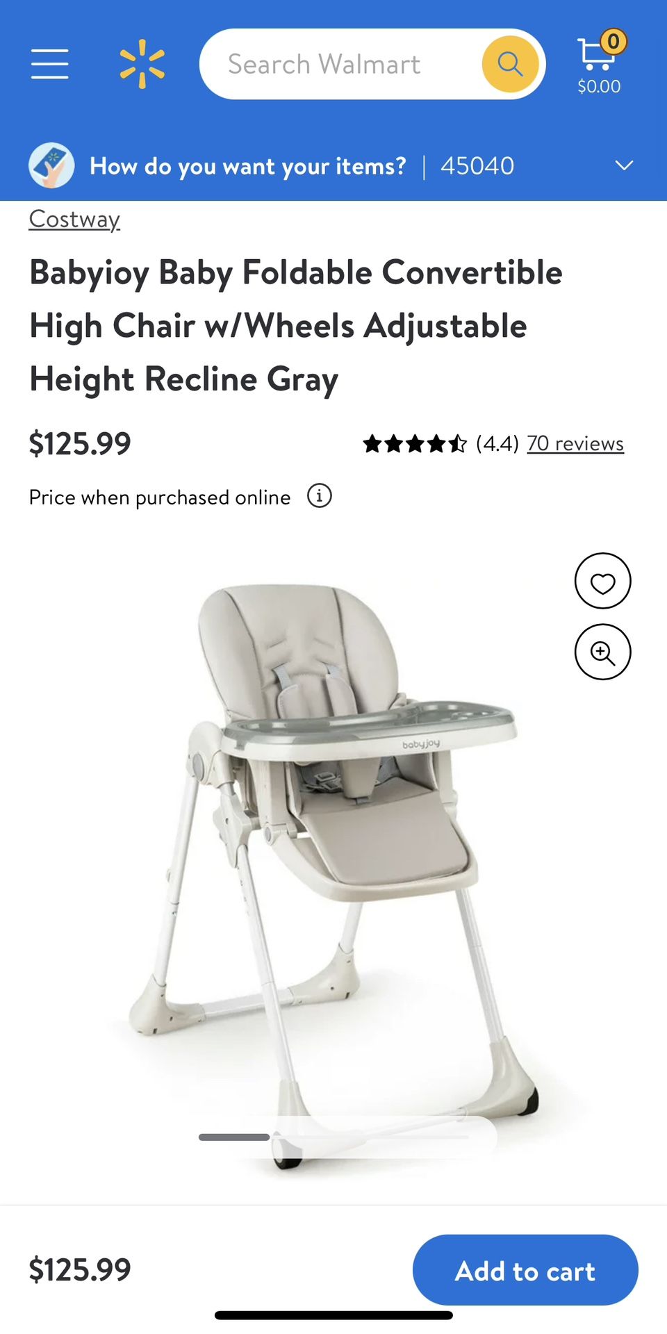 Foldable High Chair w/Wheels