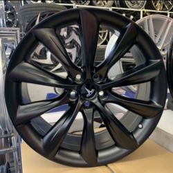 Tesla Model 3 Set Of 19” Matt Blk Turbine Style Rims Tires Set 