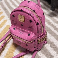 MCM Pink Visetos Coated Canvas and Leather Mini Studded Stark Bebe Boo Backpack