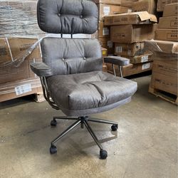 High Back Executive Office Chair with Comfortable Deep Seat,Grey Mid Century Modern Office Chair,Ergonomic Big and Tall Computer Desk Chairs with Lumb