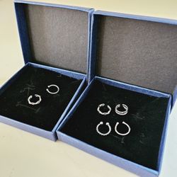 18K White Gold Plated 2& 4 Piece Nose Ring Body Piercing Jewelry Sets. New. Opened only for photographing. Makes a great holiday Christmas gift or sto