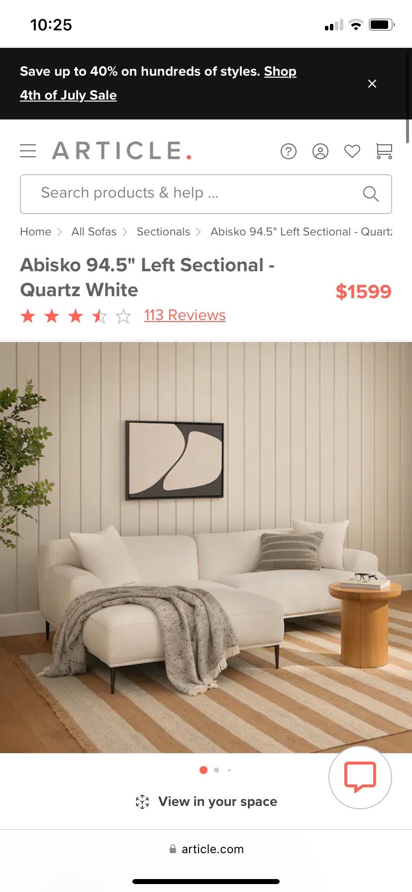Article Abisko Left Sectional Couch/Sofa In Blue