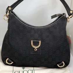 Gucci💥VINTAGE~RARE💥Black “GG” Canvas Monogram Shoulder Bag