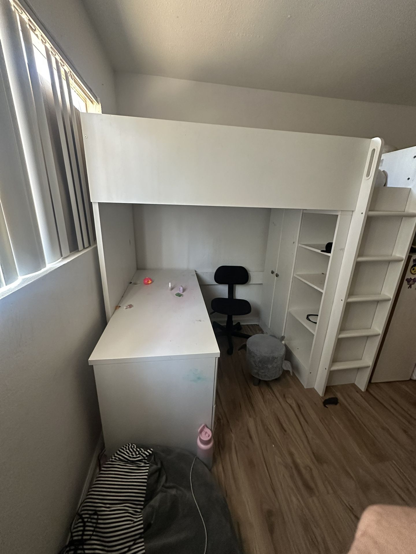 Loft Bed W/ Desk, Shelves, And Cabinet 