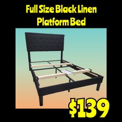 New Full Size Black Linen  Platform Bed: Njft
