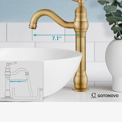 gotonovo Single Handle Vessel Sink Faucet 360° Swivel Bathroom Faucet One Hole Farmhouse Lavatory Vanity Faucet Bowl Sink Mixer Tap with Pop Up A14