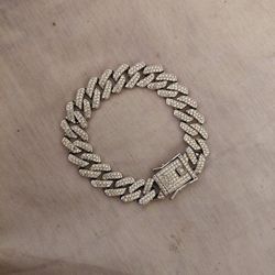 925 Sterling Silver One Sided Fake diamond Cuban Bracelet