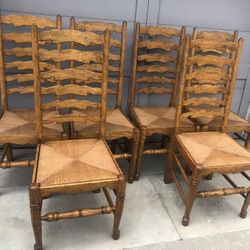 Set Of 6 Vintage Ladder Back Dining Chairs