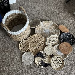 Decorative Wicker Circles And Basket